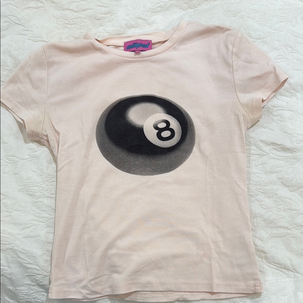 Edikted Pale Pink Short Sleeve Tee with 8-Ball Graphic